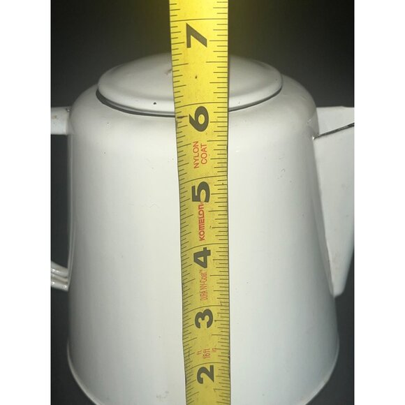 Vintage White Enamel Coffee Pot Black Trim Lid Primitive Farmhouse Decor - Picture 5 of 8
